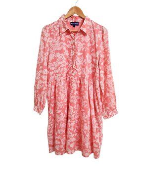Ro's Garden Romy Floral Cotton Mini Dress L Long Sleeve Button Front Collar